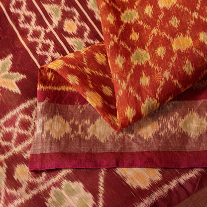 Sanskriti Vintage Red Cotton Silk Sarees Ikat Hand Woven Sambhalpuri 5.5Yd Sari