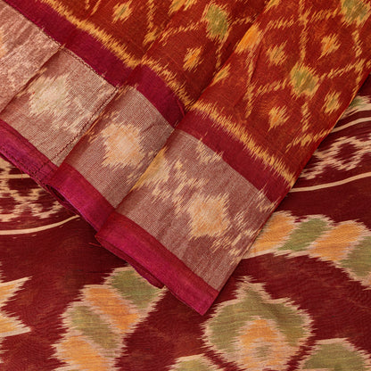 Sanskriti Vintage Red Cotton Silk Sarees Ikat Hand Woven Sambhalpuri 5.5Yd Sari