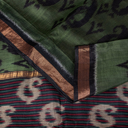Sanskriti Vintage Green Blend Cotton Sarees Ikat Hand Woven Sambhalpuri 5.5Yd