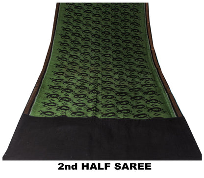 Sanskriti Vintage Green Blend Cotton Sarees Ikat Hand Woven Sambhalpuri 5.5Yd