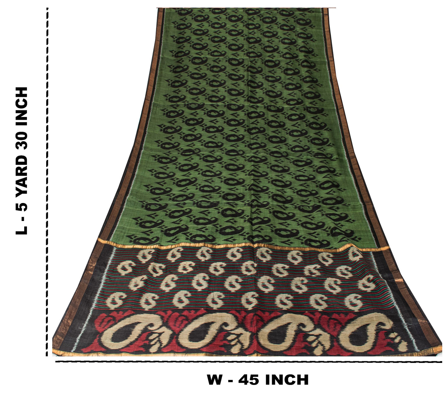Sanskriti Vintage Green Blend Cotton Sarees Ikat Hand Woven Sambhalpuri 5.5Yd