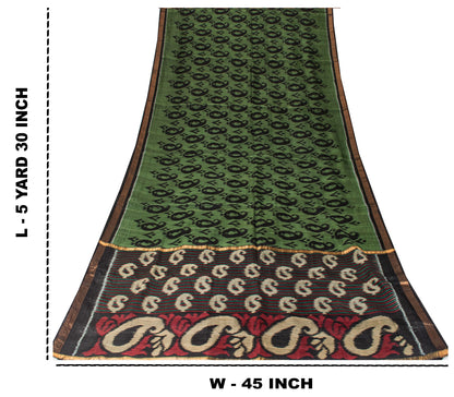 Sanskriti Vintage Green Blend Cotton Sarees Ikat Hand Woven Sambhalpuri 5.5Yd