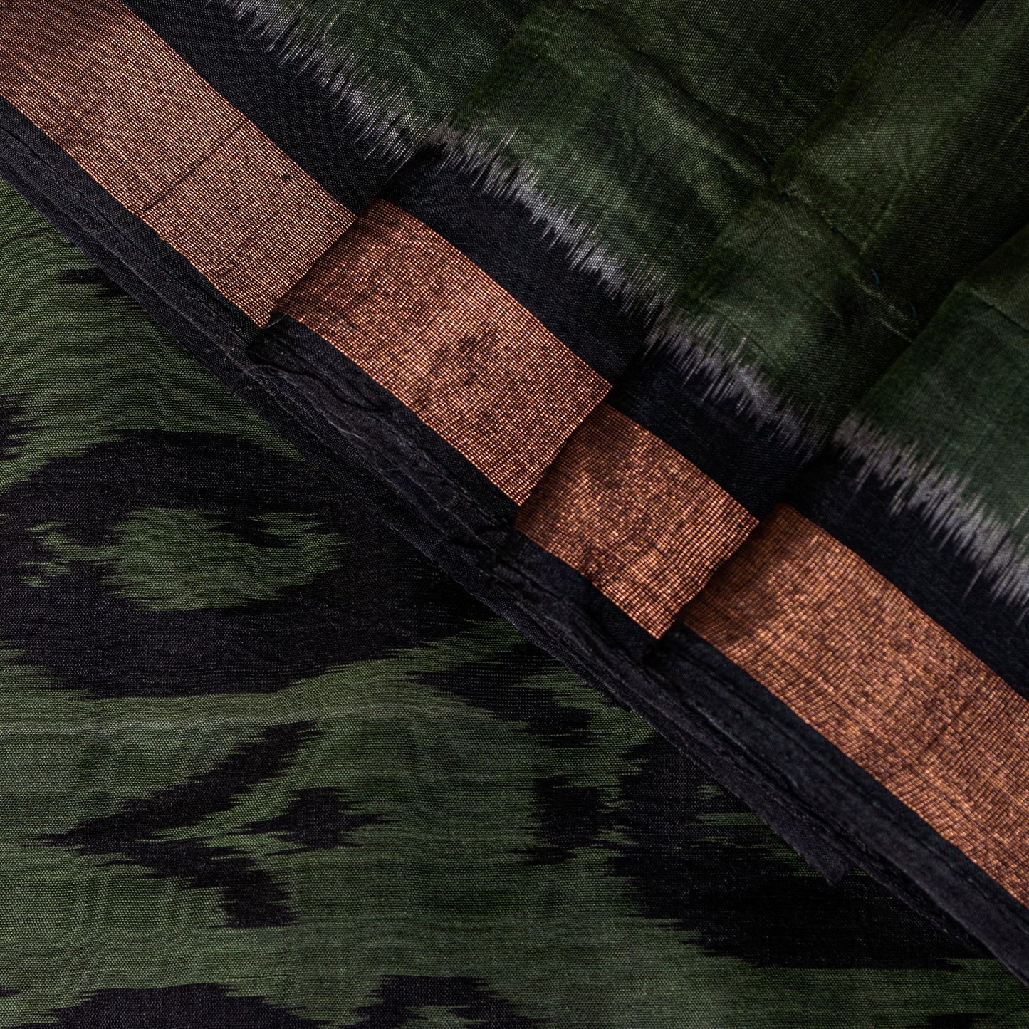 Sanskriti Vintage Green Blend Cotton Sarees Ikat Hand Woven Sambhalpuri 5.5Yd