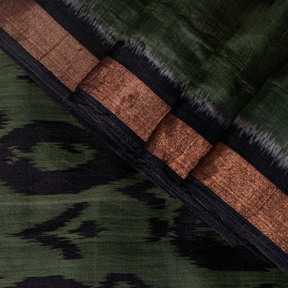 Sanskriti Vintage Green Blend Cotton Sarees Ikat Hand Woven Sambhalpuri 5.5Yd
