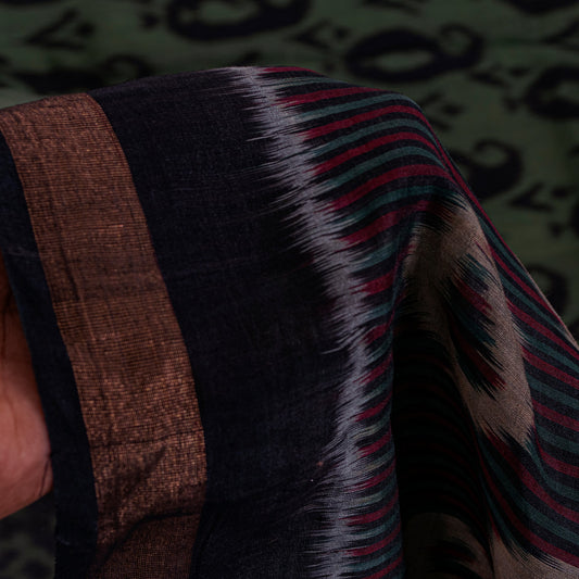 Sanskriti Vintage Green Blend Cotton Sarees Ikat Hand Woven Sambhalpuri 5.5Yd