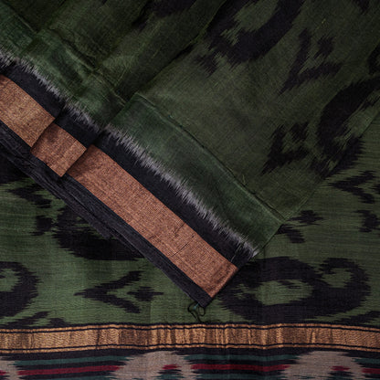 Sanskriti Vintage Green Blend Cotton Sarees Ikat Hand Woven Sambhalpuri 5.5Yd