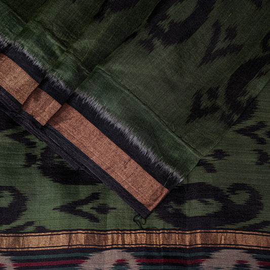 Sanskriti Vintage Green Blend Cotton Sarees Ikat Hand Woven Sambhalpuri 5.5Yd