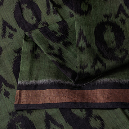 Sanskriti Vintage Green Blend Cotton Sarees Ikat Hand Woven Sambhalpuri 5.5Yd
