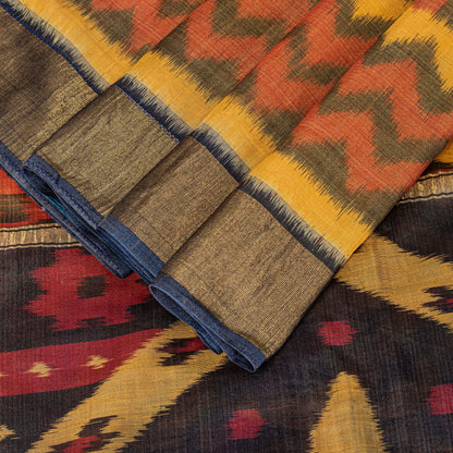 Sanskriti Vintage Red Cotton Silk Sarees Ikat Hand Woven Sambhalpuri 5.5 Yd Sari