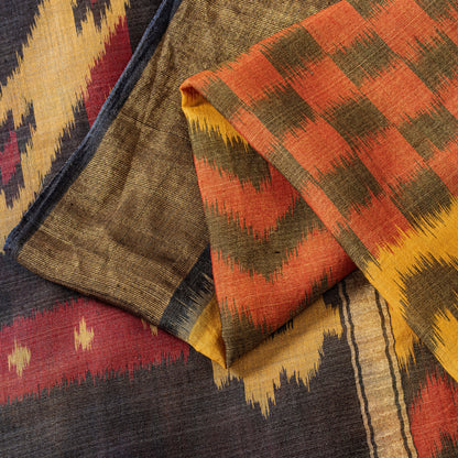 Sanskriti Vintage Red Cotton Silk Sarees Ikat Hand Woven Sambhalpuri 5.5 Yd Sari