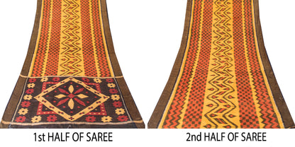 Sanskriti Vintage Red Cotton Silk Sarees Ikat Hand Woven Sambhalpuri 5.5 Yd Sari