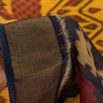 Sanskriti Vintage Red Cotton Silk Sarees Ikat Hand Woven Sambhalpuri 5.5 Yd Sari