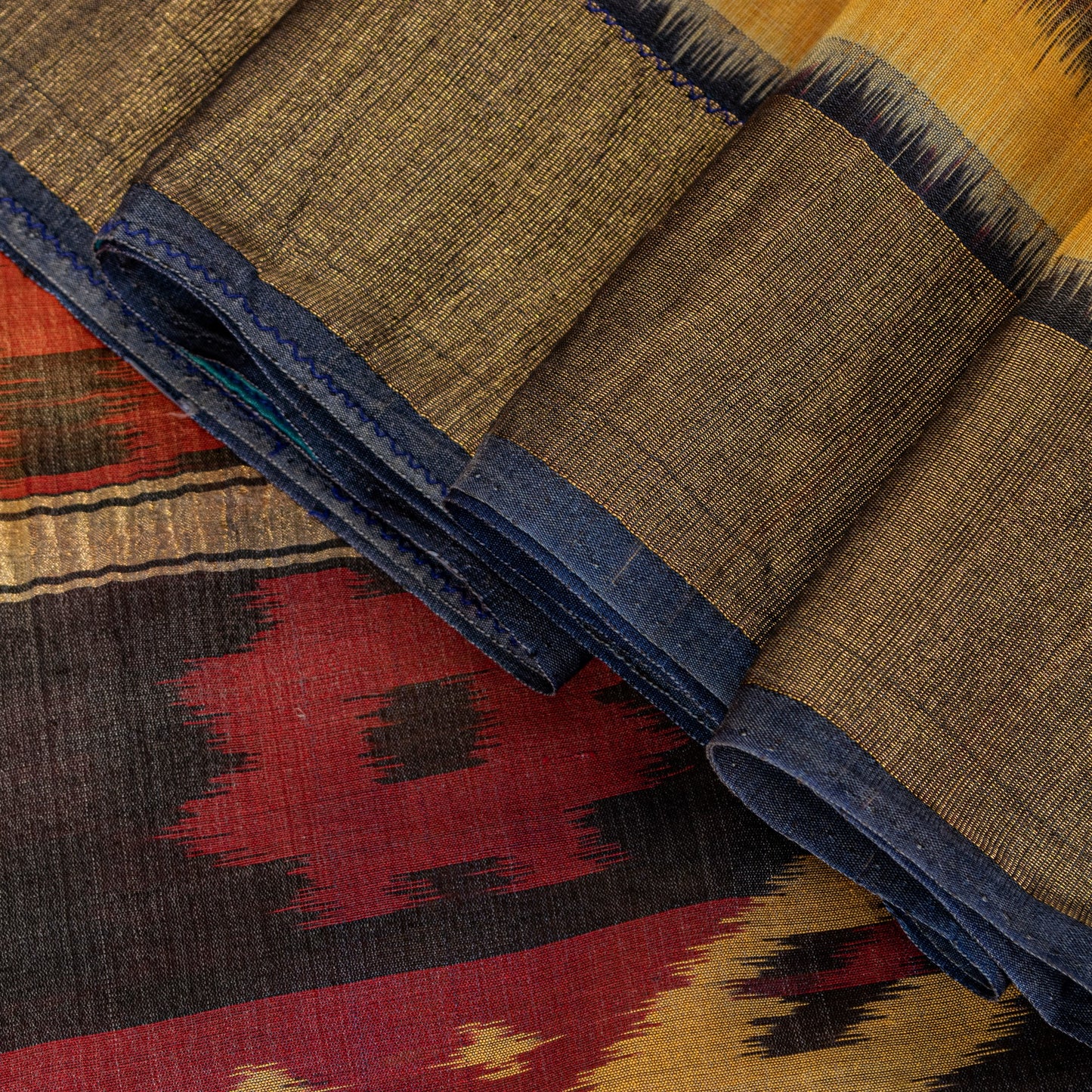 Sanskriti Vintage Red Cotton Silk Sarees Ikat Hand Woven Sambhalpuri 5.5 Yd Sari
