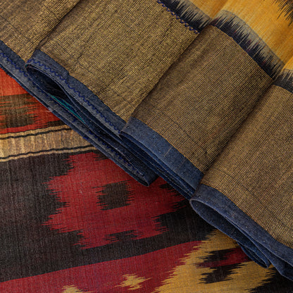 Sanskriti Vintage Red Cotton Silk Sarees Ikat Hand Woven Sambhalpuri 5.5 Yd Sari