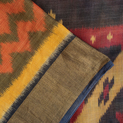 Sanskriti Vintage Red Cotton Silk Sarees Ikat Hand Woven Sambhalpuri 5.5 Yd Sari