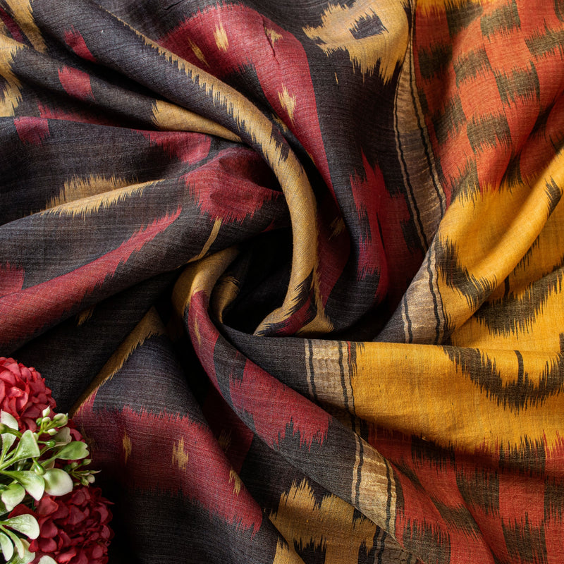 Sanskriti Vintage Red Cotton Silk Sarees Ikat Hand Woven Sambhalpuri 5.5 Yd Sari