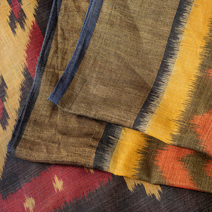Sanskriti Vintage Red Cotton Silk Sarees Ikat Hand Woven Sambhalpuri 5.5 Yd Sari