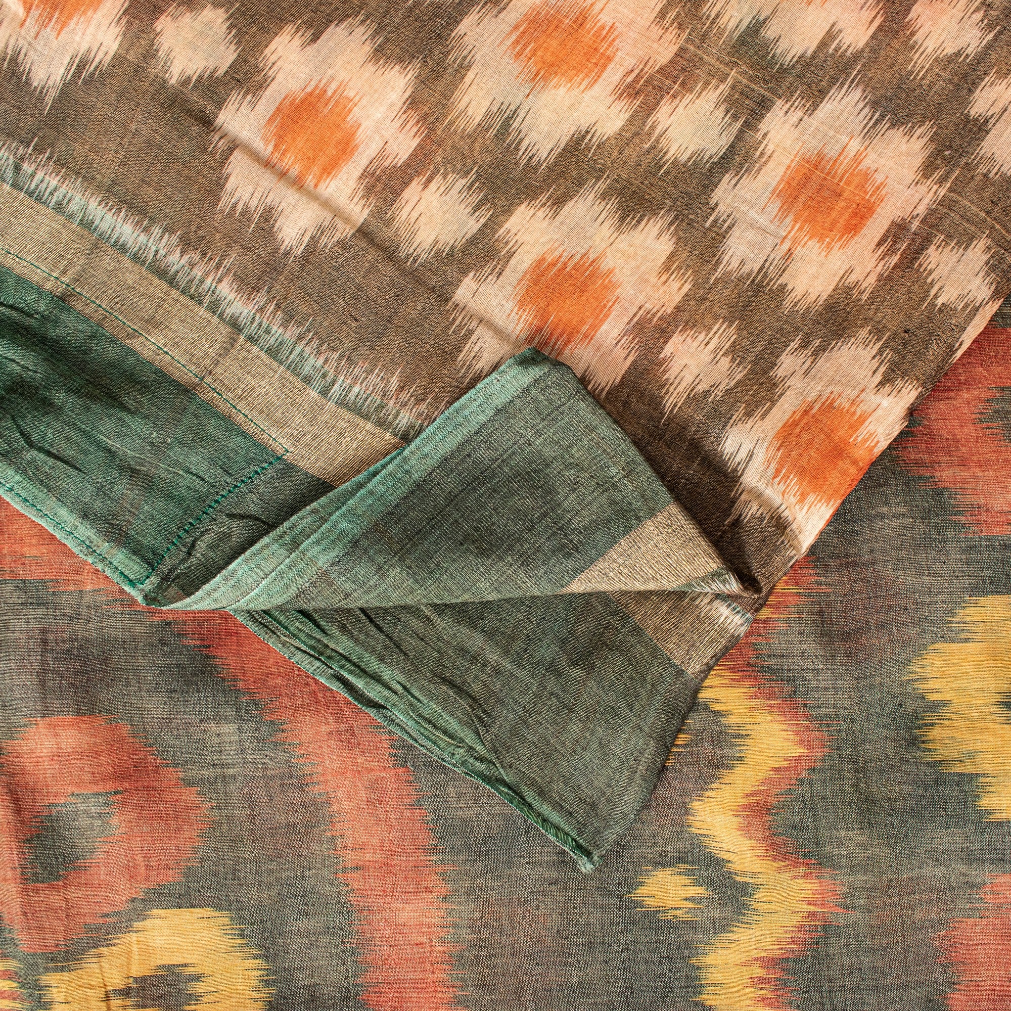 Sanskriti Vintage Black Cotton Silk Sarees Ikat Hand Woven Sambhalpuri 5 Yd Sari