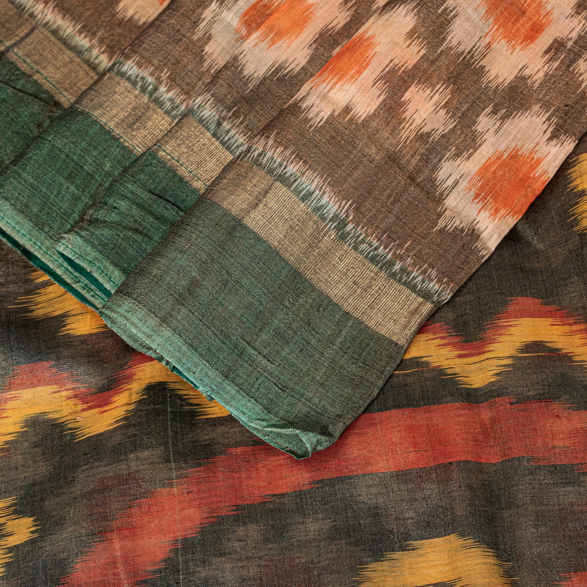 Sanskriti Vintage Black Cotton Silk Sarees Ikat Hand Woven Sambhalpuri 5 Yd Sari