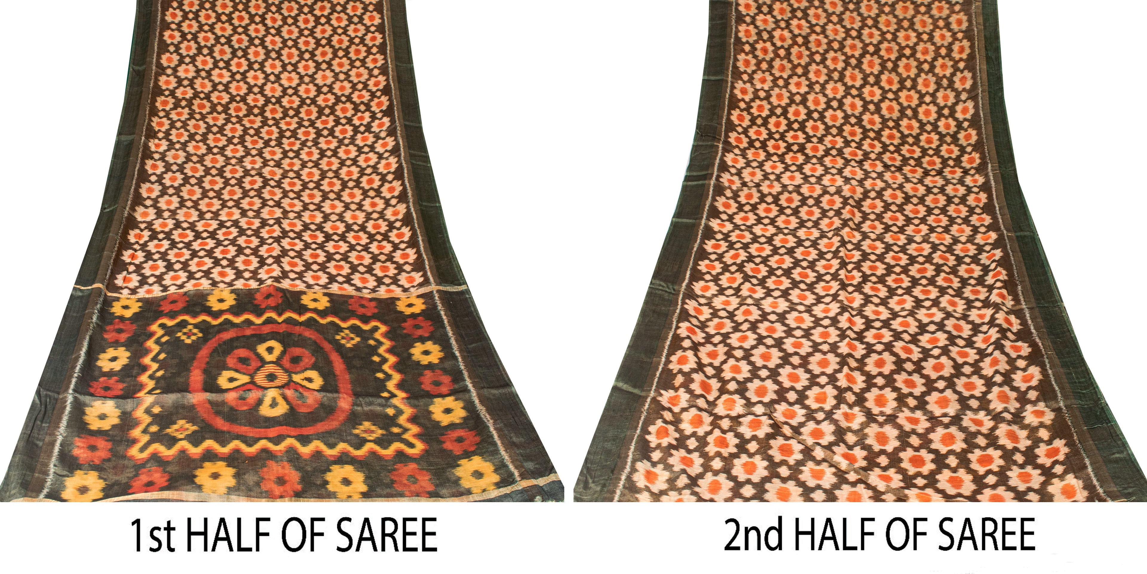 Sanskriti Vintage Black Cotton Silk Sarees Ikat Hand Woven Sambhalpuri 5 Yd Sari