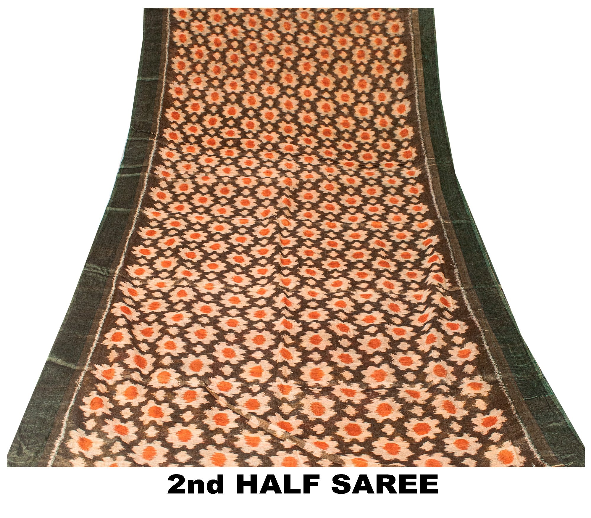 Sanskriti Vintage Black Cotton Silk Sarees Ikat Hand Woven Sambhalpuri 5 Yd Sari