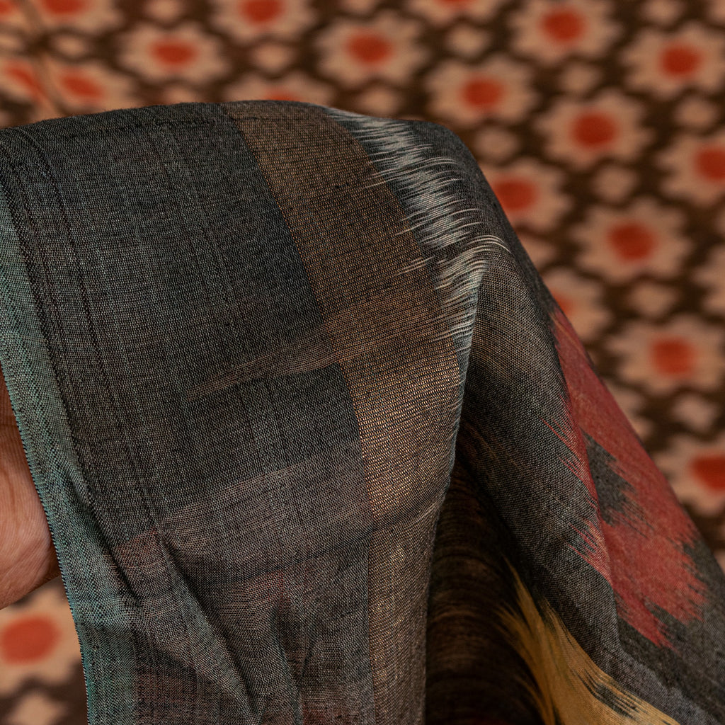 Sanskriti Vintage Black Cotton Silk Sarees Ikat Hand Woven Sambhalpuri 5 Yd Sari