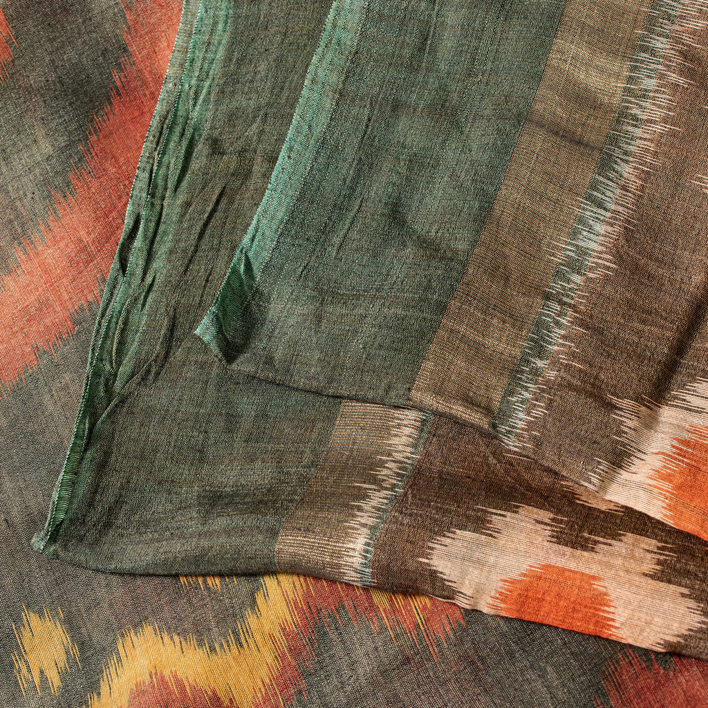 Sanskriti Vintage Black Cotton Silk Sarees Ikat Hand Woven Sambhalpuri 5 Yd Sari