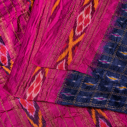 Sanskriti Vintage Blue Pure Silk Sarees Ikat Hand Woven Pochampally 5+Yd Sari