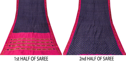 Sanskriti Vintage Blue Pure Silk Sarees Ikat Hand Woven Pochampally 5+Yd Sari