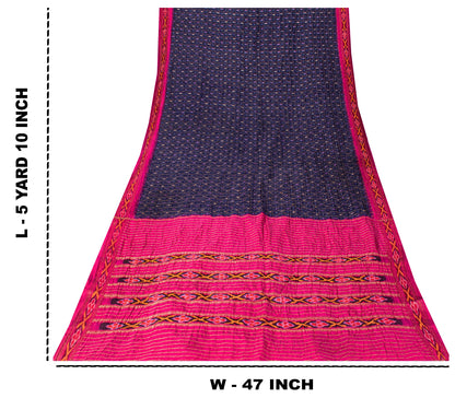 Sanskriti Vintage Blue Pure Silk Sarees Ikat Hand Woven Pochampally 5+Yd Sari
