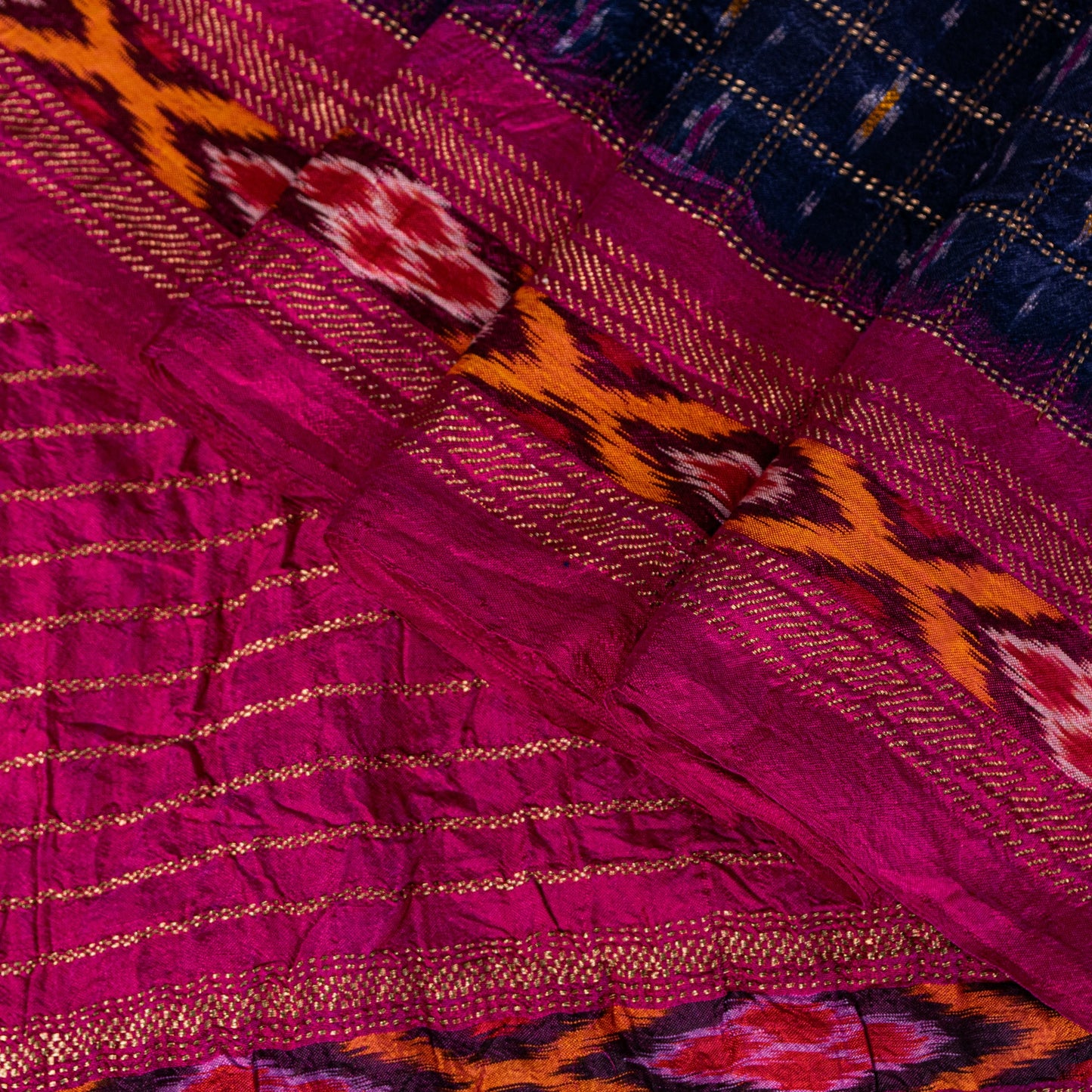 Sanskriti Vintage Blue Pure Silk Sarees Ikat Hand Woven Pochampally 5+Yd Sari