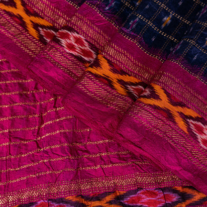 Sanskriti Vintage Blue Pure Silk Sarees Ikat Hand Woven Pochampally 5+Yd Sari