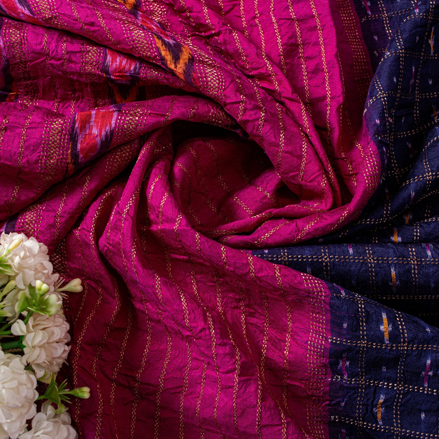 Sanskriti Vintage Blue Pure Silk Sarees Ikat Hand Woven Pochampally 5+Yd Sari