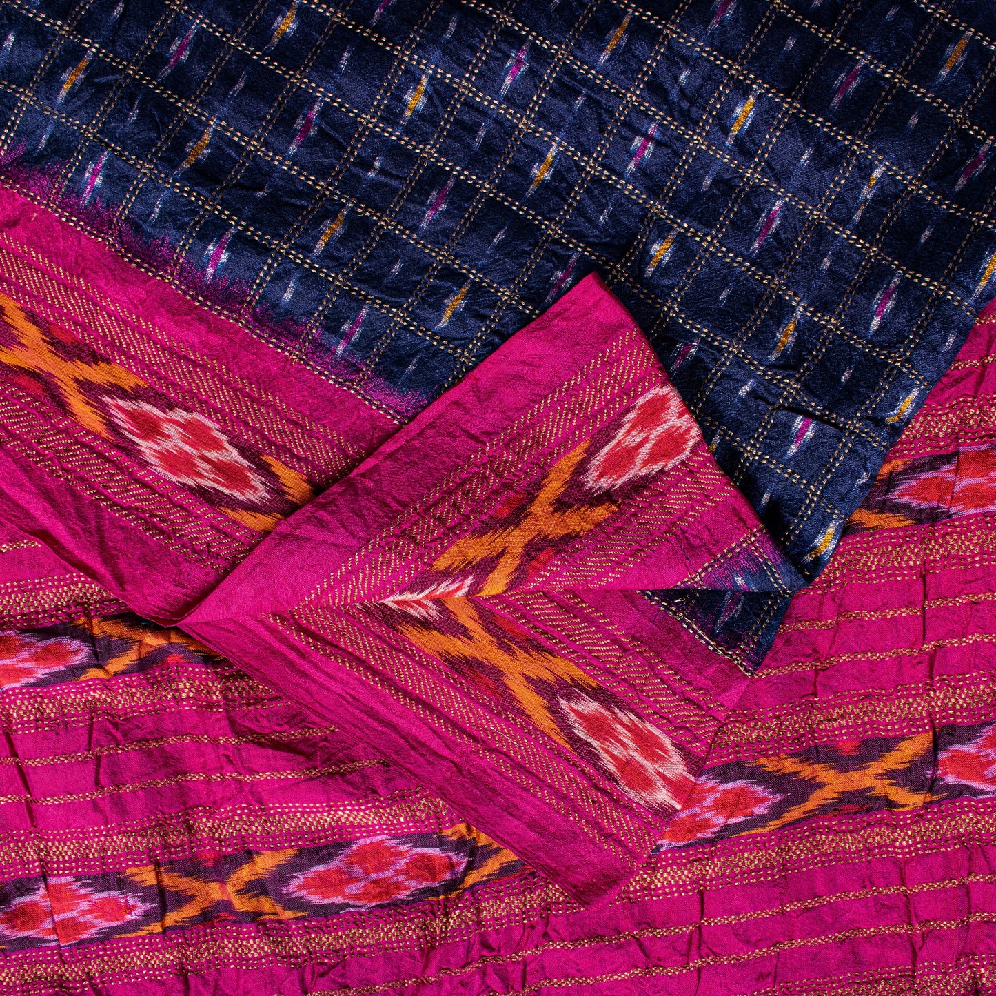 Sanskriti Vintage Blue Pure Silk Sarees Ikat Hand Woven Pochampally 5+Yd Sari