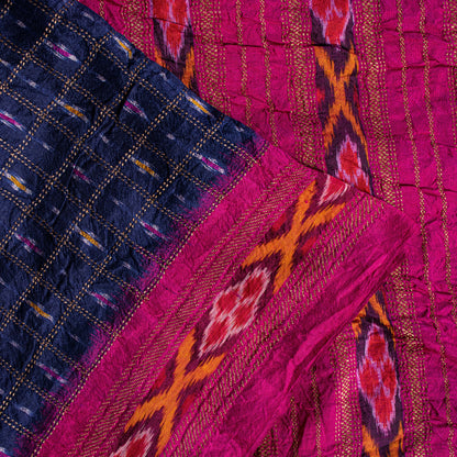 Sanskriti Vintage Blue Pure Silk Sarees Ikat Hand Woven Pochampally 5+Yd Sari