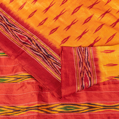 Sanskriti Vintage Yellow Pure Silk Sarees Ikat Hand Woven Pochampally 5+Yd Sari