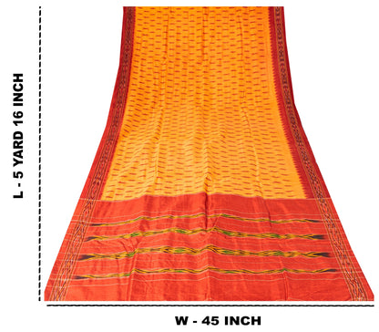 Sanskriti Vintage Yellow Pure Silk Sarees Ikat Hand Woven Pochampally 5+Yd Sari