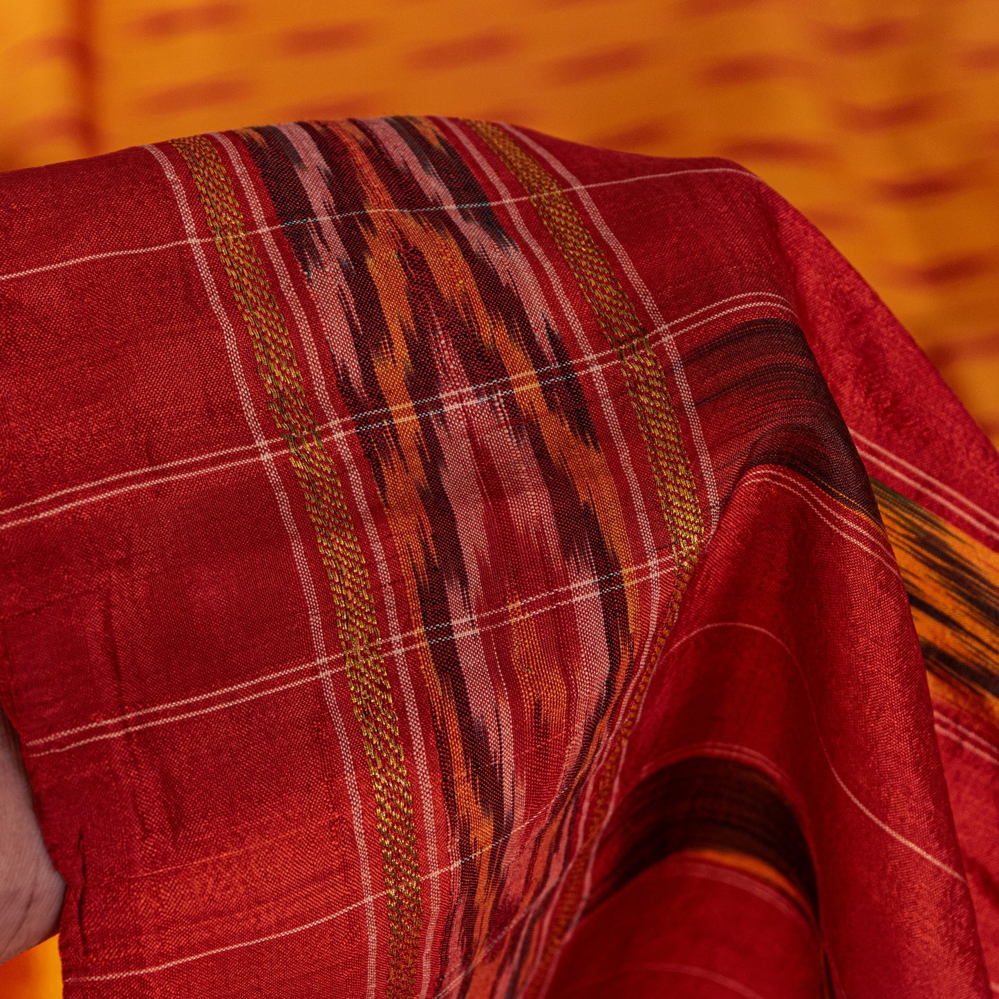 Sanskriti Vintage Yellow Pure Silk Sarees Ikat Hand Woven Pochampally 5+Yd Sari