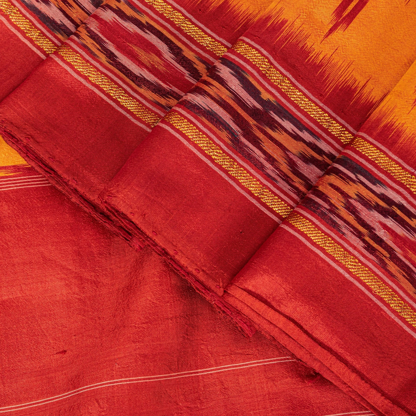 Sanskriti Vintage Yellow Pure Silk Sarees Ikat Hand Woven Pochampally 5+Yd Sari