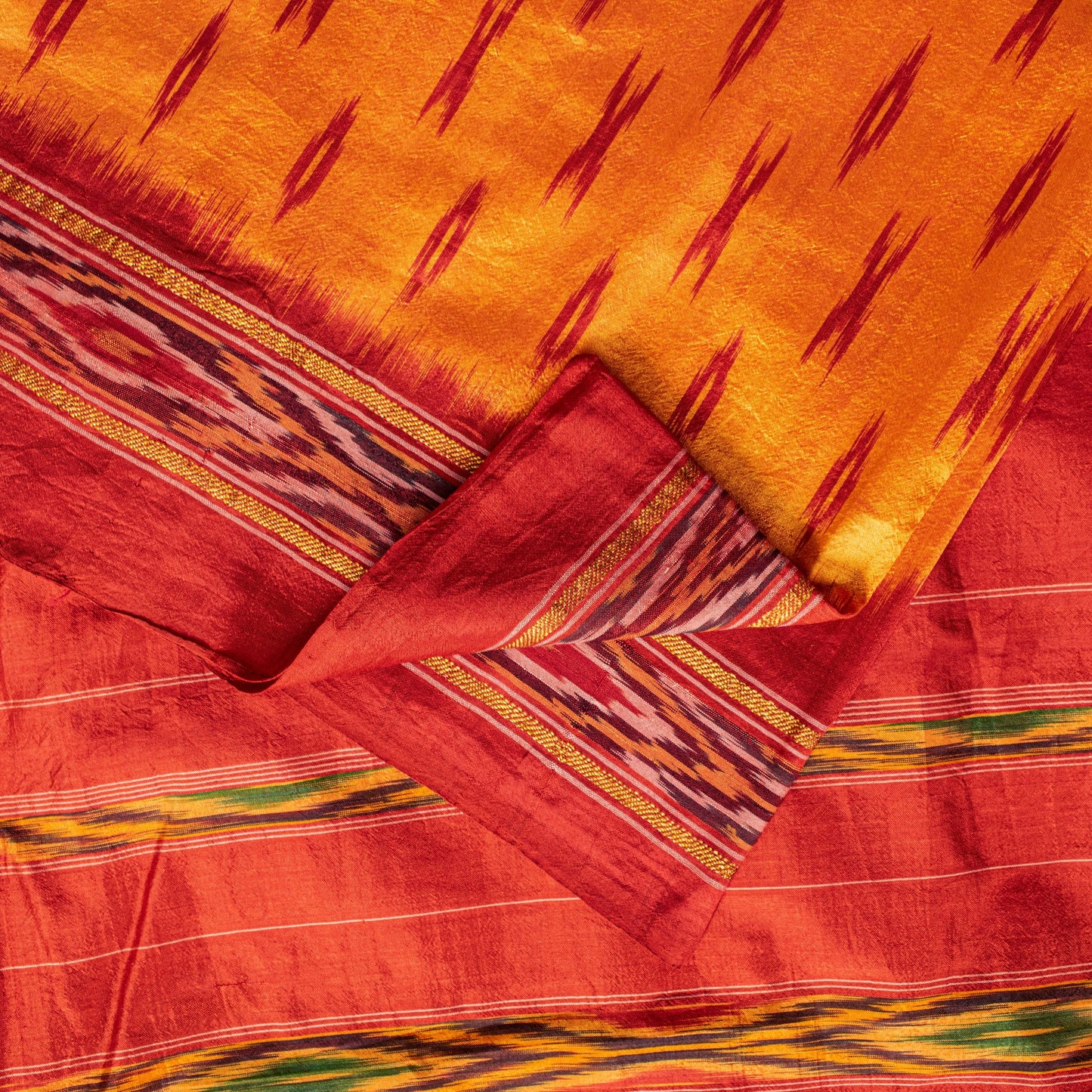 Sanskriti Vintage Yellow Pure Silk Sarees Ikat Hand Woven Pochampally 5+Yd Sari