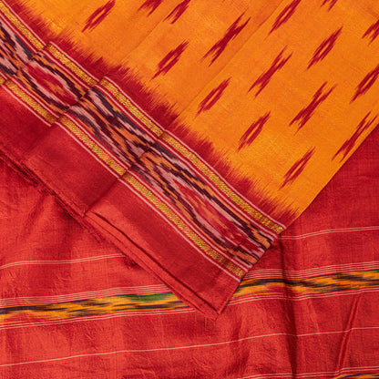 Sanskriti Vintage Yellow Pure Silk Sarees Ikat Hand Woven Pochampally 5+Yd Sari