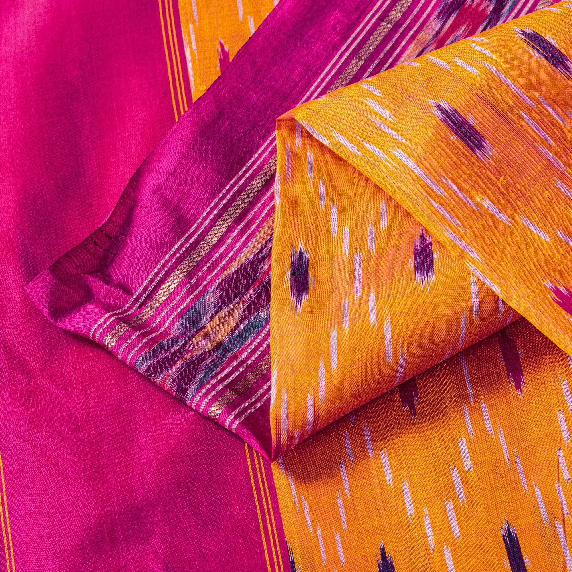 Sanskriti Vintage Yellow Pure Silk Sarees Ikat Hand Woven Pochampally 5+Yd Sari