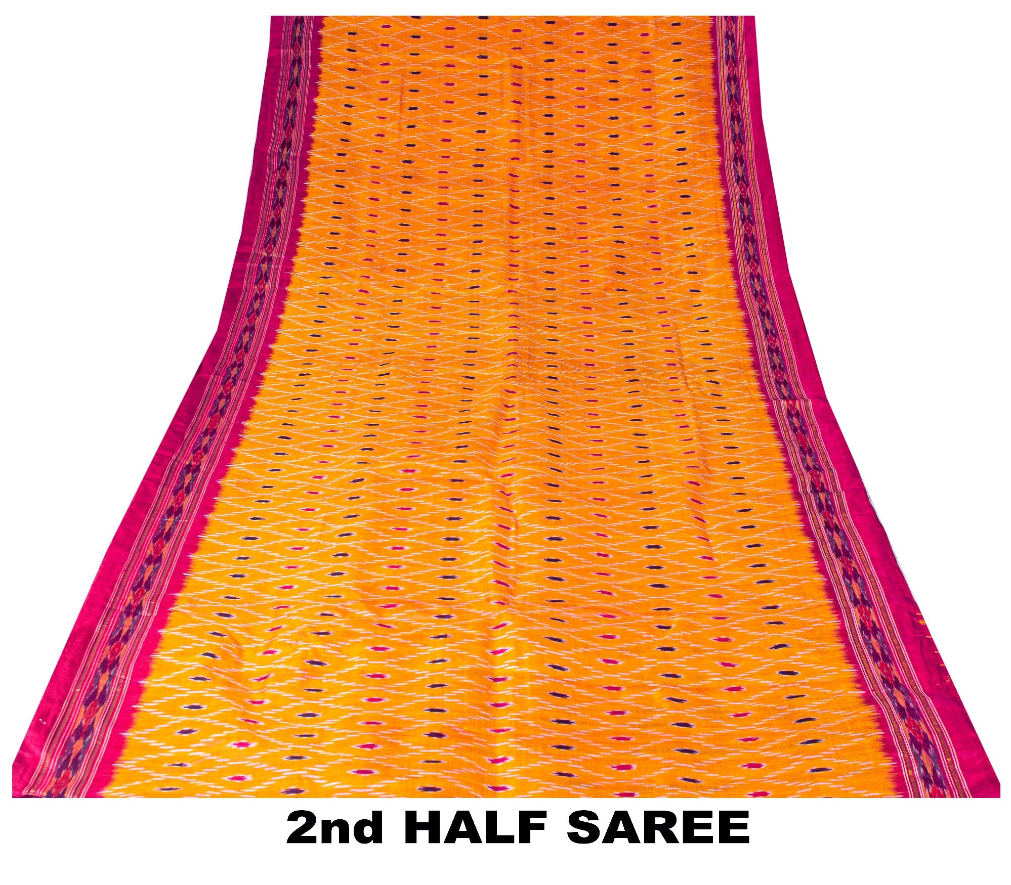 Sanskriti Vintage Yellow Pure Silk Sarees Ikat Hand Woven Pochampally 5+Yd Sari