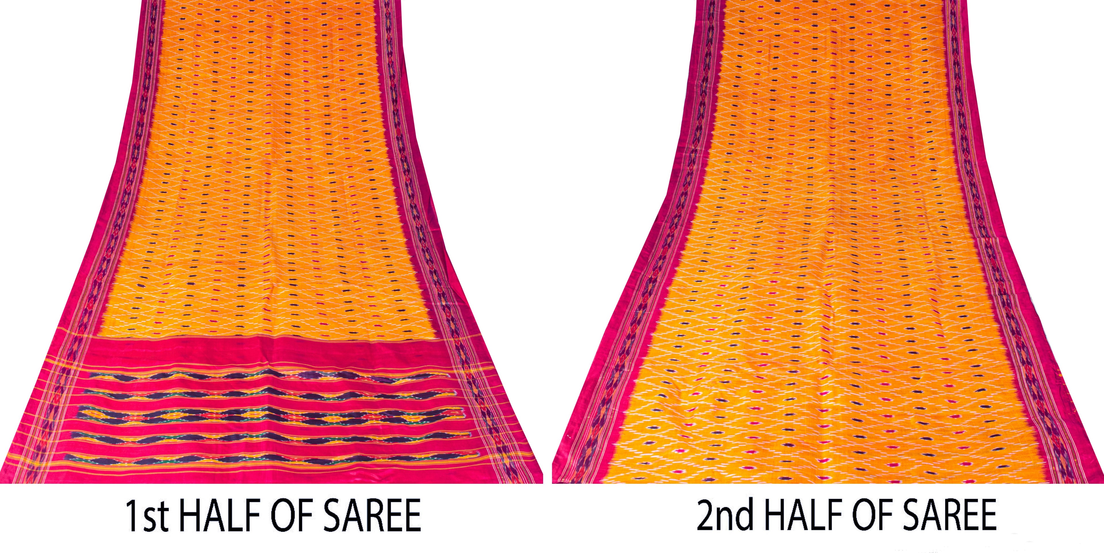 Sanskriti Vintage Yellow Pure Silk Sarees Ikat Hand Woven Pochampally 5+Yd Sari