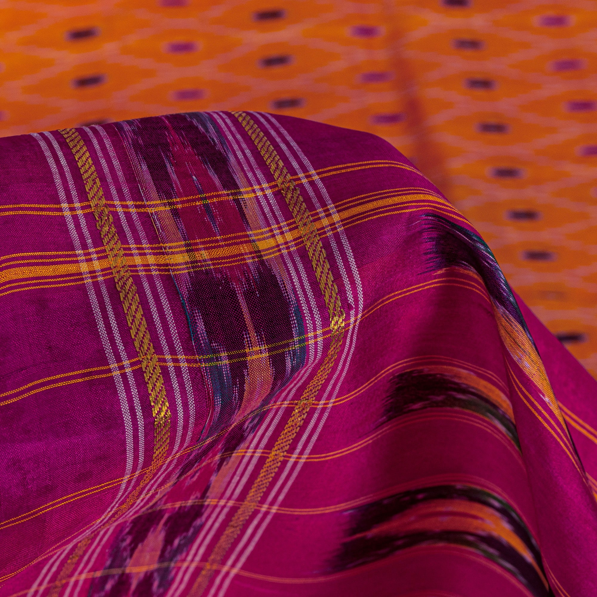 Sanskriti Vintage Yellow Pure Silk Sarees Ikat Hand Woven Pochampally 5+Yd Sari