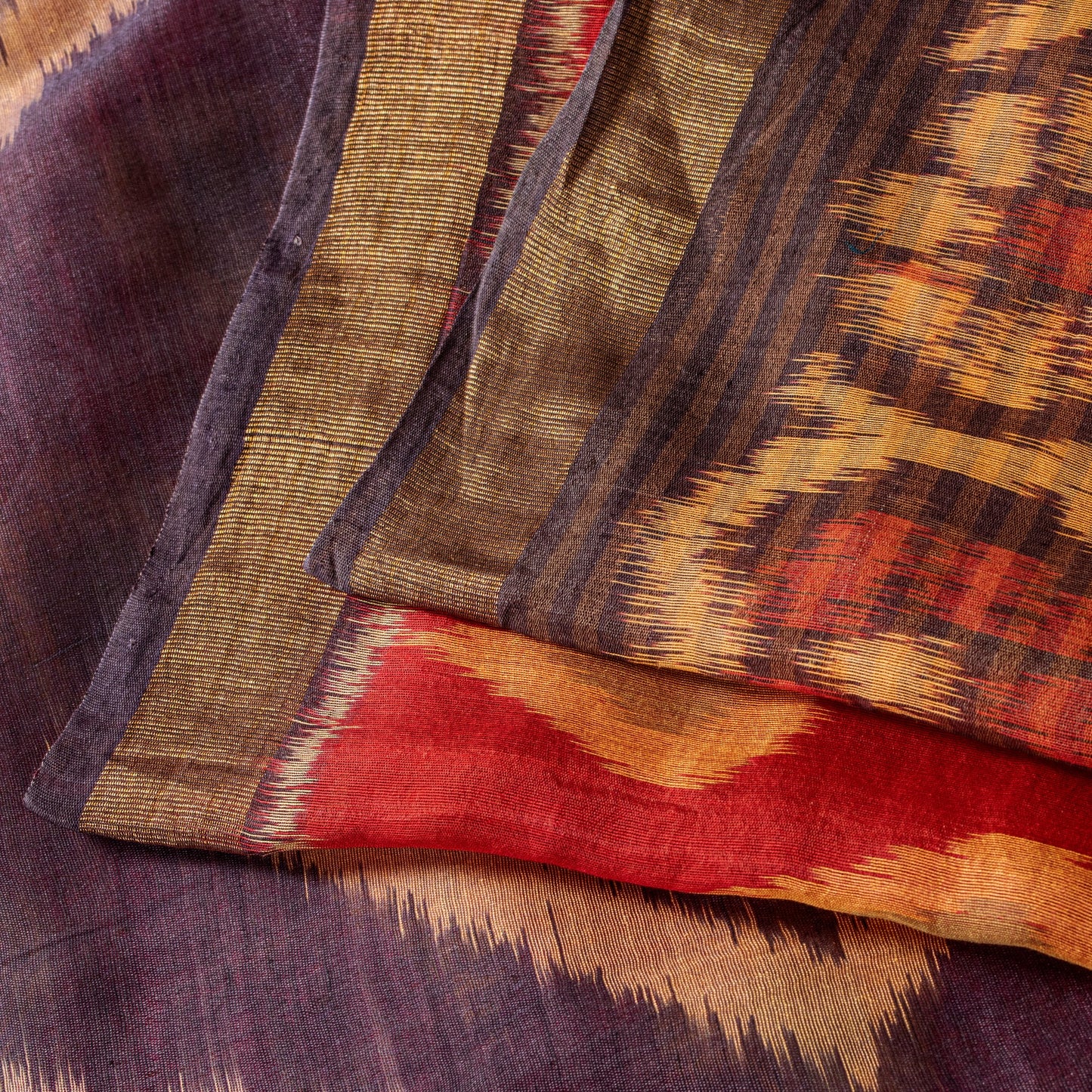 Sanskriti Vintage Red Cotton Silk Sarees Ikat Hand Woven Sambhalpuri 5.5Yd Sari