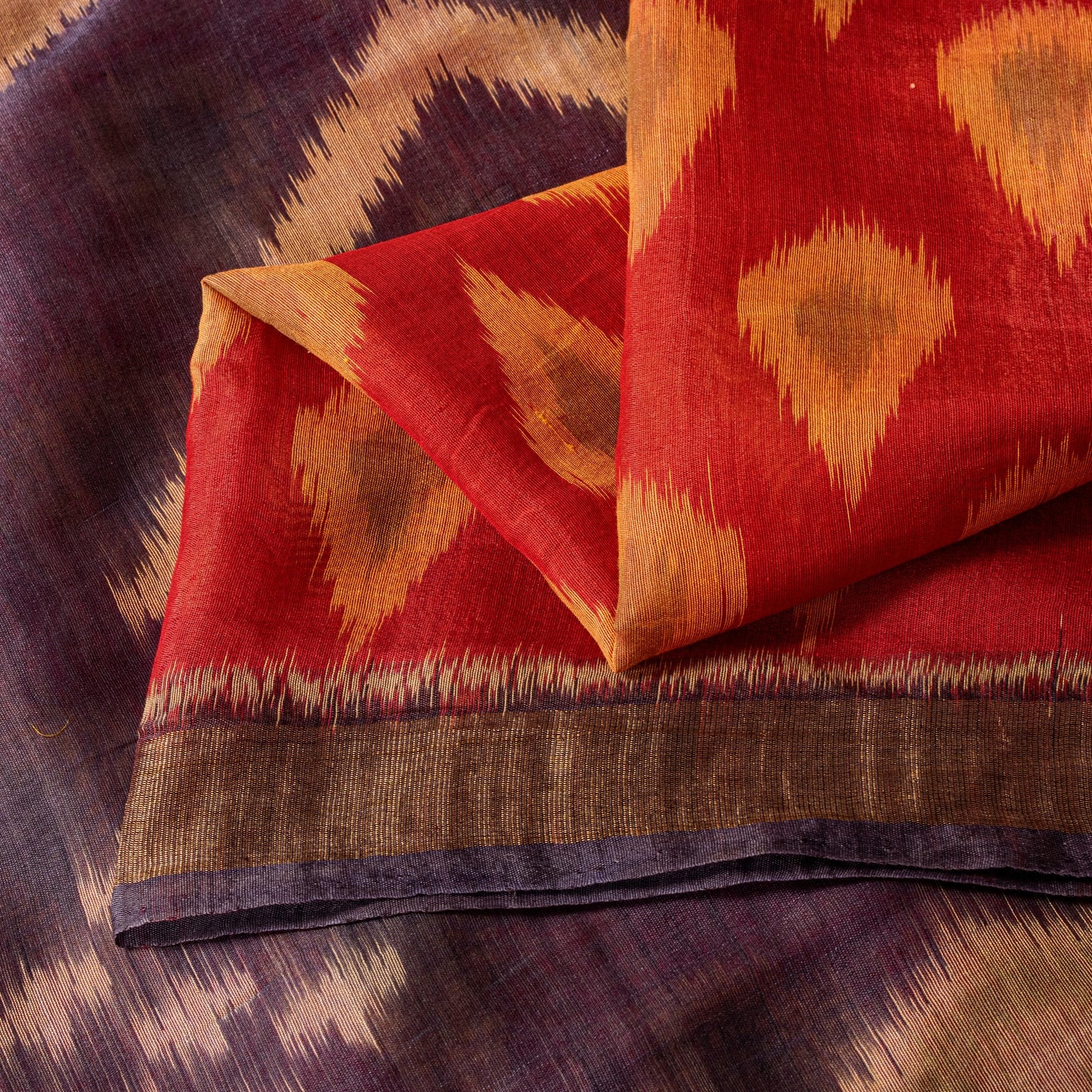 Sanskriti Vintage Red Cotton Silk Sarees Ikat Hand Woven Sambhalpuri 5.5Yd Sari