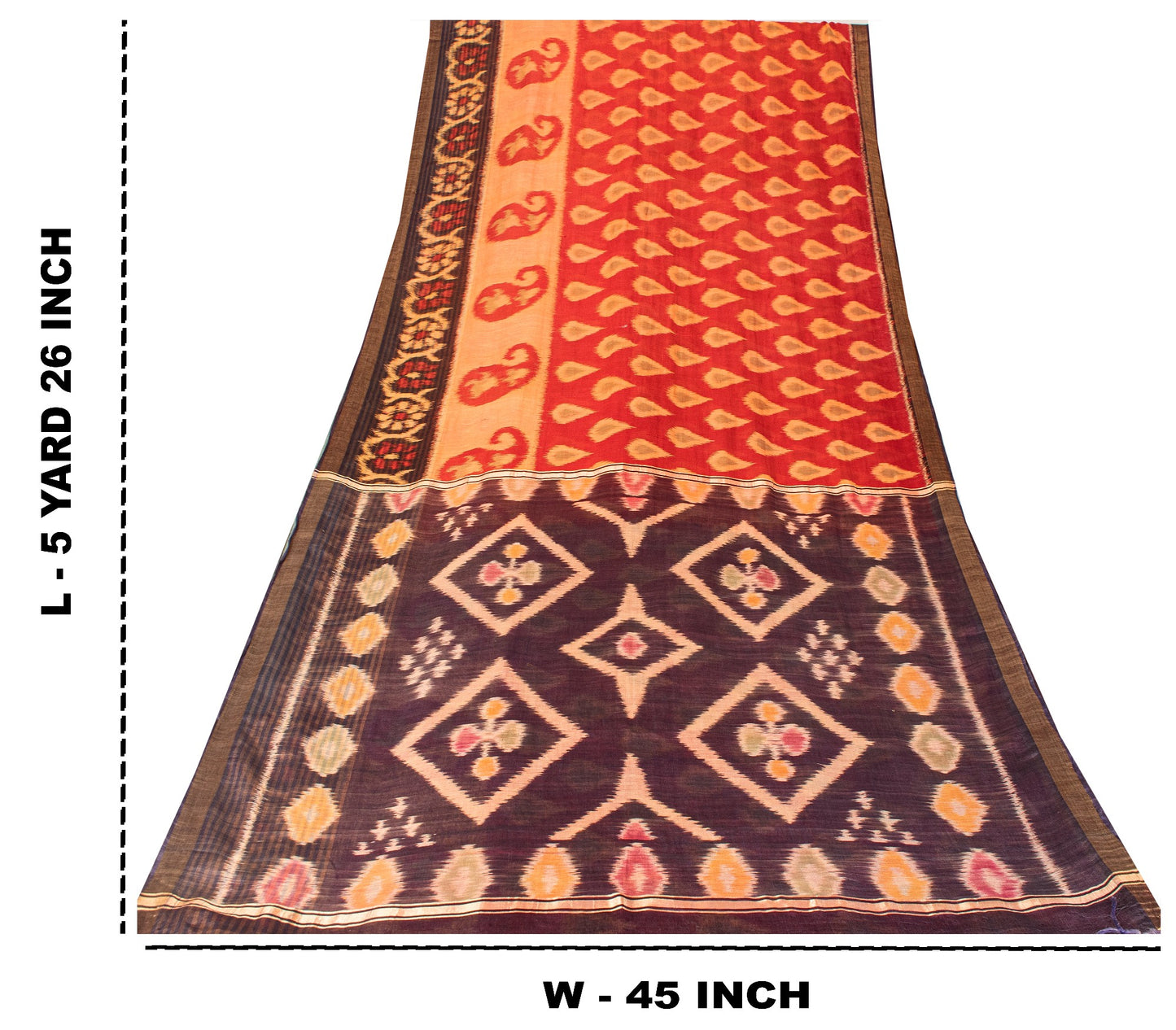 Sanskriti Vintage Red Cotton Silk Sarees Ikat Hand Woven Sambhalpuri 5.5Yd Sari