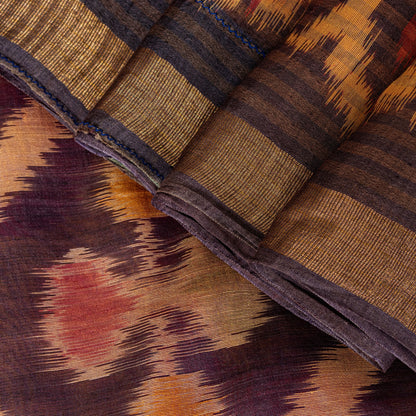 Sanskriti Vintage Red Cotton Silk Sarees Ikat Hand Woven Sambhalpuri 5.5Yd Sari