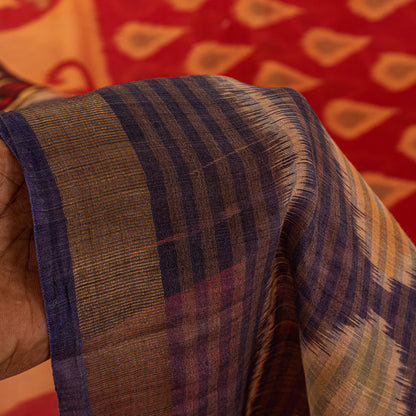 Sanskriti Vintage Red Cotton Silk Sarees Ikat Hand Woven Sambhalpuri 5.5Yd Sari